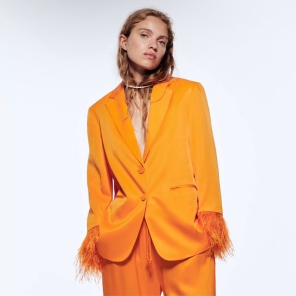 Zara Orange Feather Blazer